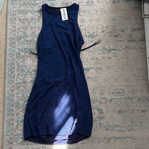 Navy Rhinstone Slinky Sparkling Midnight Blue Mini Dress